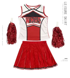 Cheerleading uniform set women dance costume sleeveless top pleated skirt with pom poms