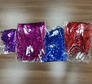 Metallic foil shred tinsel for cheerleading pom poms party decoration DIY craft supplies.