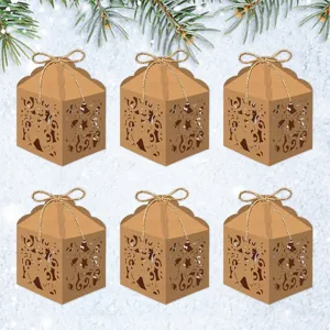 Christmas Gingerbread Man Gift Boxes Kraft Paper Hollow Candy Boxes With Jute Rope For Holiday Party Decoration DIY Cookie Packaging