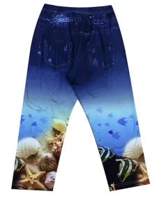Women high waist printed casual 3/4 leggings slim fit ocean and denim style pants