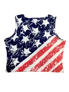 Women sleeveless crop top summer casual vintage American flag print tank top apparel