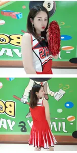 New women's cheerleader costume performance dance sports outfit set, vibrant red and white.