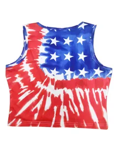 Women american flag tie-dye sleeveless tank top casual summer patriotic crop camisole detail