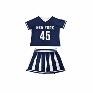 Kids Cheerleading Uniform Set Short Sleeve V-Neck Top And Pleated Skirt Performance Costume Sports Meeting