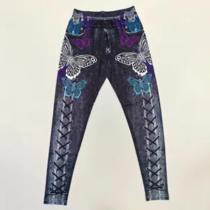 Women fashion butterfly print high waist slim leggings casual yoga sports stretch pants