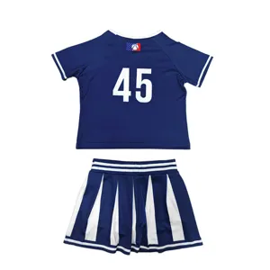 Kids cheerleading uniform set short sleeve top and pleated skirt for sports performance.