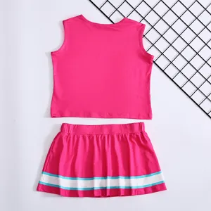 Kinder Mädchen Cheerleader Kostüm Ärmellos V-Ausschnitt Top Plissierter Rock Set Kinder Sportbekleidung Tanzoutfit