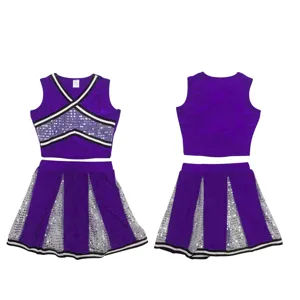Women purple cheerleading costume set sleeveless crop top with pleated skirt performance outfit