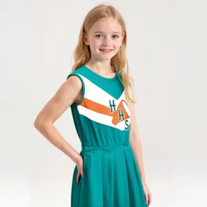 Set costume cheerleader per bambini spettacolo scolastico vestito gonna verde per danza