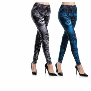 Women's High Waisted Slimming Leggings Digital Printed Imitation Denim Long Pants Casual Stretchy Skinny Trousers