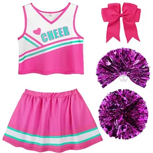 Kinder Cheerleader Kostüm Set mit Top Rock Pompons und Schleife für Bühne Auftritt