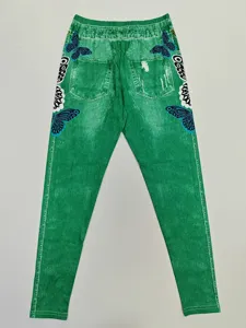 Women's high-waisted green butterfly print leggings fashion slim yoga fitness sports pants