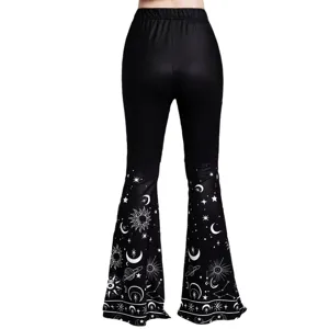 Women high waist flare pants celestial print black bell bottom leggings summer casual trousers