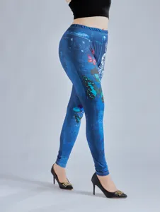 Women high waist stretch leggings casual floral printed slim long pants tight trousers