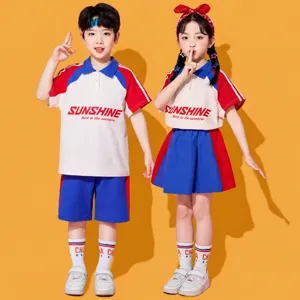 Kinder Cheerleader Sport Outfit Set Kurzarm Polohemd Rock für Schulsport Event Leistung