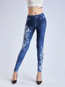 High waist floral print leggings stretch slim fit women trousers fashion casual pants