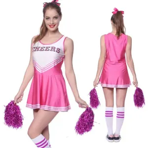 Pink and white cheerleader costume set for women, ideal for sports events and stage performances.