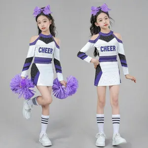 Kids cheerleading costume set with top skirt pom poms for school sports dance 1234