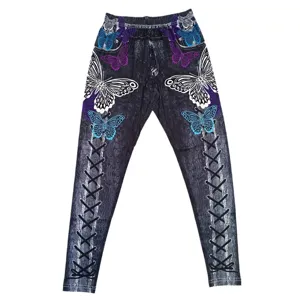 Women high waist printed leggings fashion casual slim yoga fitness stretch pants butterfly design