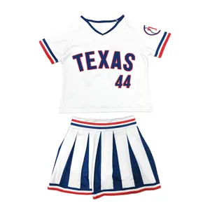 Kids Cheerleader Costume Set Short Sleeve V-Neck Top And Pleated Skirt Performance Outfit For Girls School Chorus Dance