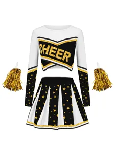 Γυναικείο Κοστούμι Cheerleading Μακρυμάνικο Cropped Top Σετ Πλισέ Φούστα Στολή Παράστασης