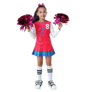 Children Cheerleading Uniform Performance Outfit Kids School Sports Costume with Pom Poms