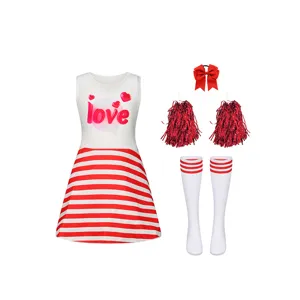 Detailansicht des Kinder Cheerleader Kostümsets mit Love Print Kleid und Zubehör.