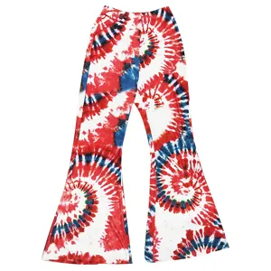 Women high waist flare pants tie dye print casual slim fit long trousers spring summer