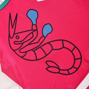 Kids cheerleader uniform detail pink shirt with cute shrimp boxing graphic print.