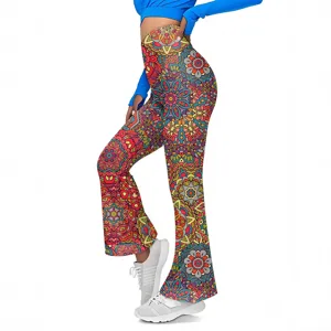 Γυναικείο Ψηλόμεσο Retro Mandala Floral Print Flared Pants Casual Slim Fit Stretch Long Trousers Streetwear