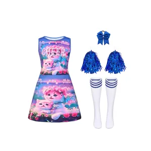 Kinder Cheerleader Kostüm Set mit Kleid, Schleife, Pompons und Socken für Auftritt.