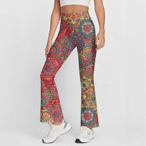 Γυναικείο παντελόνι καμπάνα ψηλόμεσο vintage mandala print casual slim μακρύ κύρια όψη