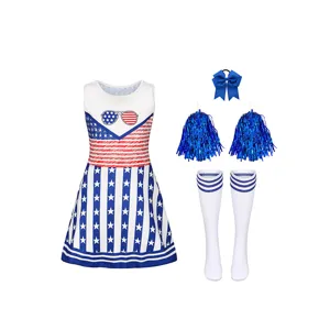 Details des Cheerleader Kostüm Sets mit Kleid, Socken, Schleife und Pompons für Feier