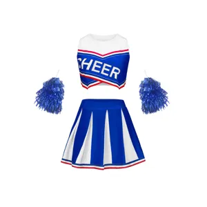 Ensemble de costume de pom-pom girl adulte haut court jupe plissée avec pompons de sport