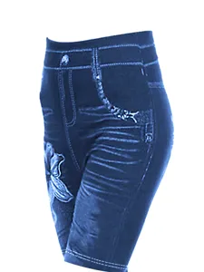 High-waisted faux denim printed tight shorts casual slim fit push up elastic leggings