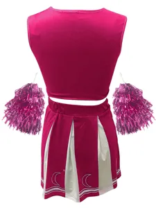 Pink cheerleading costume set crop top pleated skirt with pom poms cosplay outfit party