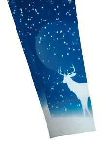 Christmas deer print high waist stretch leggings detail view, soft fitted sports pants.