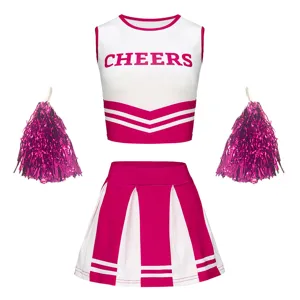 Girls cheerleading costume set crop top pleated skirt with pom poms performance outfit