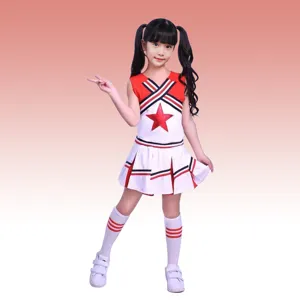 Children cheerleading costume set red white uniform for school sports day performance
