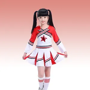 Kids Cheerleader Costume Set Red White School Sports Outfit For Performance Girls