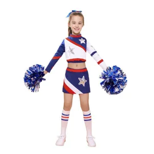 Kids cheerleading uniform set performance costume school sports meeting outfit with pom poms