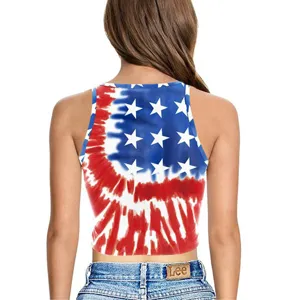 Γυναικείο crop top με τύπωμα αμερικανική σημαία αμάνικο καλοκαιρινό μπλουζάκι.