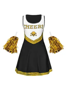 Dames Cheerleader Kostuum Sexy Mouwloos Top en Minirok Set Met Pompons Halloween Feest Podium Optreden Outfit