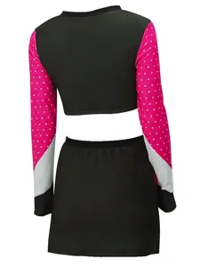 Cheerleading uniform crop top and skirt set for stage performance and sports competition.