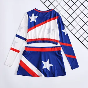 Kids cheerleading costume two-piece set long sleeve crop top and skirt for performance