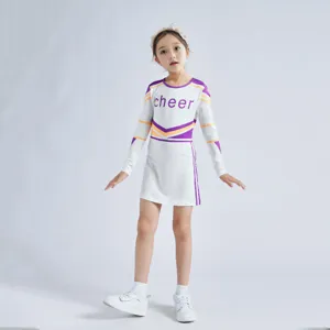 Kids cheerleader costume long sleeve dress purple white sports performance outfit for girls dancewear