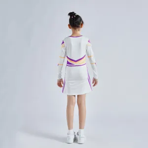 Kids cheerleader performance dress, long sleeve one-piece sports dance costume for stage show.