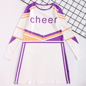 Kids cheerleader costume long sleeve dress performance outfit for school sports events and stage shows