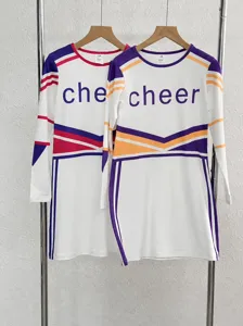 Children Girls Cheerleading Performance Dress Long Sleeve Color Block Jumpsuit Kids Sports Meeting Stage Costume