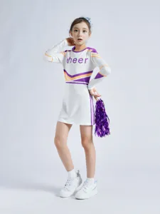 Kids cheerleading uniform long sleeve dress performance costume for school sports meeting and stage show.